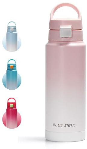 pluseight Insulated Water Bottle, 750ml(24oz) Leak Proof 18/8 Stainless Steel Vacuum Tumbler, Stainless Steel Water Bottle Wide Mouth for Sports, Gym or Office, BPA-Free Keep Cold 24H Hot 12H (Pink)