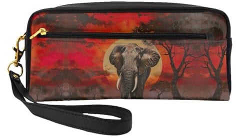 Kosmetiktasche mit Elefanten-Sonnenuntergang für Damen, Reise-Kulturbeutel, Zubehör, Organizer, Reißverschlusstasche, Geschenkidee, Schwarz , Einheitsgröße, Kosmetiktasche