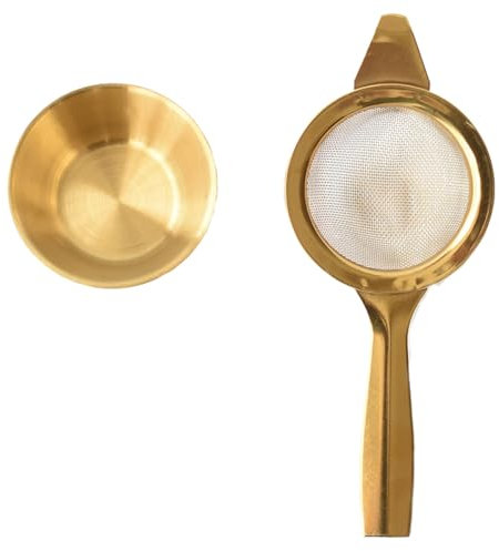 Mini setaccio Matcha da 5,6 cm, 30 maglie fini in acciaio inox T304, colino da tè, colino da cocktail con base (oro)