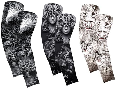 GUTERTOP 6 Stücke Gaming Tätowieren Arm Sleeve, Herren Damen Armstulpen Lang Weib Dünn, Armstulpen Sommer Winter für Handball,Basketball,Sport Zubeh，XL