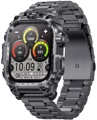 findtime Militär Smartwatch Herren mit LED Taschenlampe Telefonfunktion, 2.01 Robuste Outdoor Fitnessuhr 100+ Sportmodi Herzfrequenz Schlafüberwachung
