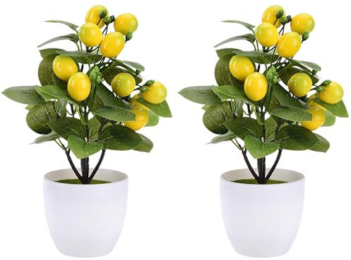 Piante artificiali in vaso, piante di limone artificiali, albero di limone finto con vaso bianco, pianta da frutto artificiale, per interni ed esterni, casa, ufficio, feste fai da te, Natale, bagno,