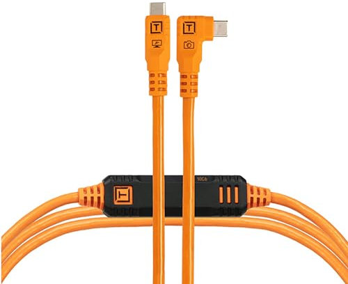 Tether Tools TetherPro Optima 10G USB Exclusive Data Transfer, 15’ (4.6M) Straight to Right Angle Cable - Orange