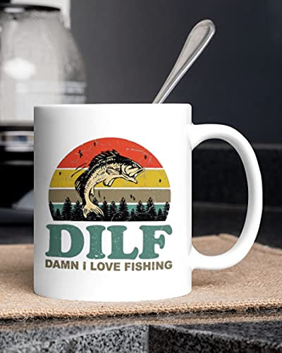 Keramik Kaffeetassen Neuheit Becher Keramik Keramik Tasse Neuartige Geschenke Für Kollegen Vatertag 330 Ml Angelliebhaber, Dilf, Verdammt, Ich Liebe Angeln