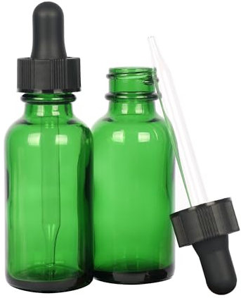 Magic Season Boston Round Glass Bottles (Green / 30 ml with Droppers / 2 Pcs)