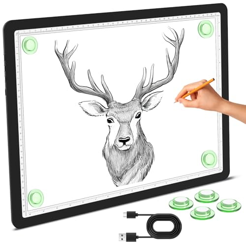 Phylosal Magnetic A3 Light Pad, Super Bright Light Box with Side Button, Diamond Art Light Board, Lightbox for Tracing and Drawing, USB Power Artcraft Light Table for Sketching, Weeding Vinyl (Black)