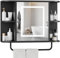 MAHANCRIS Bathroom Wall Cabinet with Mirror, Mirrored Medicine Cabinet with 3 Colors LED Light and 4 Open Shelves, Wall Mounted Over The Toilet Storage Unit with Adjustable Shelf, Black AWCBK33KE01