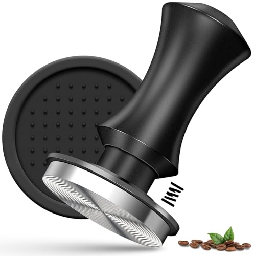 58mm Kaffee Tamper, Espresso Tamper, Ripple Base Kaffee Tamper, mit 2-Feder-Auto-Rebound und Tampermatte, Druck 30lbs, Espresso Zubehör