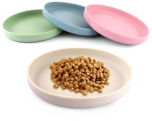 LOLYSIC 4 Stück Futternapf für Katzen, Bunte Katzennäpfe, Flache Futterschale Katzennapf, 18cm Silikonnapf Breit Katzen Napf, Katzenfutter Wasserschale für Hasen (Rosa, Blau, Grau, Hellgrün)