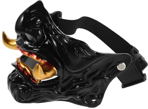 Alipis Masque de Démon Hannya Oni pour Halloween Accessoire de Cosplay Masque Demi Visage pour Soirée Masquée et Événements Thématiques