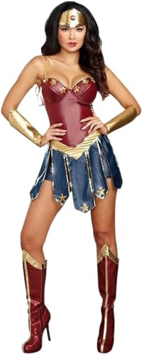 Kreeqe Atemberaubendes Gladiator-Comic-Kostüm aus PU-Leder für Damen, Erwachsene, Übergröße, Krieger-Halloween-Cosplay-Party-Outfit (burgunderrot, XXL)
