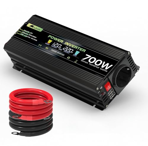 MInghaoxin Convertisseur 700W Onduleur DC 220V/230V | Équipé d'une Prise européenne, de Ports USB et des câbles Correspondants
