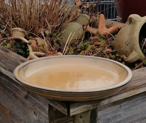 Generisch Winterfester großer Untersetzer/Teller/Vogeltränke ø 35 cm aus winterfesten Steinzeug honiggelb glasiert Unterteller Pflanztopf Garten Deko Mediterran