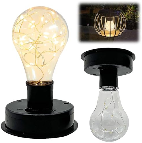 SKIKHN Garten Solarleuchten Ersatzteile 2 Stück, 8CM Solar Glühbirne, Solarlampen Ersatzteile Top, mit Heller LED Glühbirne, für Außen Decor, Draußen Gartenleuchten Deko, DIY Deko (Schwarz)