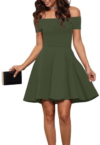 LEEDYA Womens Off The Shoulder Dress Summer Asymmetrical Hem Dresses Short Sleeve High Low Cocktail Dress Dark Blue M