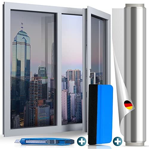 WindowWonders® UV Sonnenschutzfolie Fenster Innen & Außen, 30x200cm Silber | Für Innen & Außen: UV Sonnenschutzfolie, selbstklebend, mit Hitzeschutz, 97 % UV-Schutz, Silberoptik und Sichtschutz tagsüber