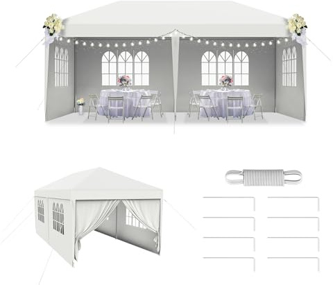 LZQ Pavillon Partyzelt Gartenpavillon 3x6 m Stabiles Stecksystem Wasserdichtes Festzelt mit Fenstern, Dach & 6 Seitenwänden, Bierzelt Outdoor Gartenzelt für Party, Camping, Markt, Weiß