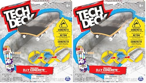 Tech Deck Concrete - Fingerboard-Rampe zum Selberbauen aus wiederverwendbarem Beton-Material, mit Fingerboard von Enjoi, ab 6 Jahren (Packung mit 2)
