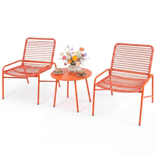 LIFEZEAL 3-TLG. Gartenmöbel Set, Bistro-Set Wetterfest Outdoor, Terrassenmöbel inkl. Gartentisch & 2 Gartenstühlen, Modernes Balkonmöbel-Set für Garten, Hof, Terrasse, Orange