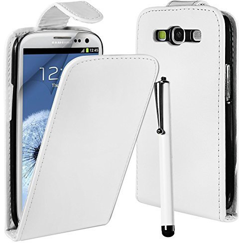 Samsung Galaxy Young 2 SM-G130 Premium PU Leather Top Flip Skin Case Cover with Capacitive Stylus Touch Screen Pen, Screen Protector and Polishing Cloth - White