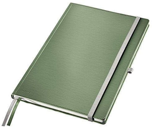 Leitz Notizbuch A4 kariert, 160 Seiten, 80 Blatt, Hardcover mit hochwertigem Bezug, 100 g/m² Papier, Gummizugverschluss, Textilbänder, Stiftelasche, Mit Tasche, Style Serie, Seladon Grün, 44760053