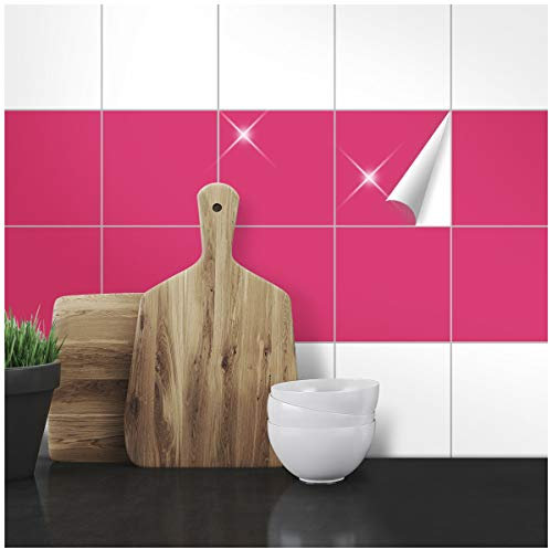 Wandkings Fliesenaufkleber - Wähle eine Farbe & Größe - Pink Glänzend - 15 x 15 cm - 20 Stück für Fliesen in Küche, Bad & mehr