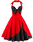 Women's Vintage Dress Ladies Cotton Sexy Retro 1950s Halterneck Rockabilly Swing Floral Print Tea Hem Party Skater A Line Prom Cocktail Party Homecoming Dress Red Black UK 16 / XL