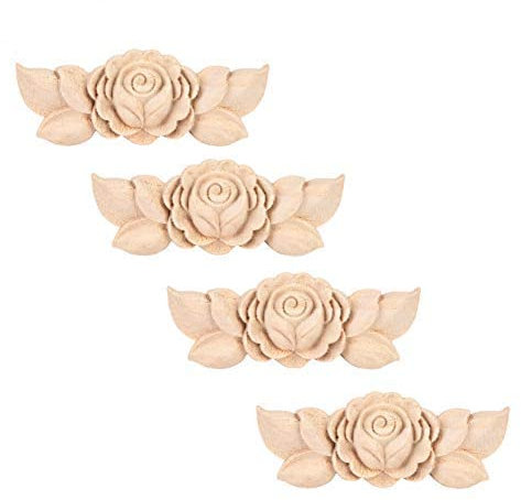 Applique in legno stile vintage intagliato fiore angolo onlay per la casa porta armadio non verniciato mobili Decor 4 pezzi (1#)