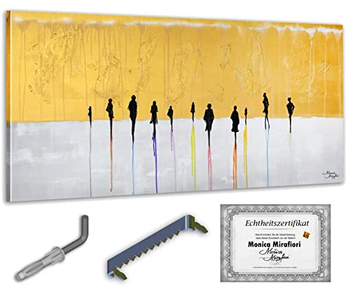 Monica Mirafiori I 100% HANDGEMALT I Gemälde Golden People 140x70cm | Gemälde Handgemalt | Acrylgemälde | Sehr Großes Acrylbild I Moderne Kunst I Kunstbilder