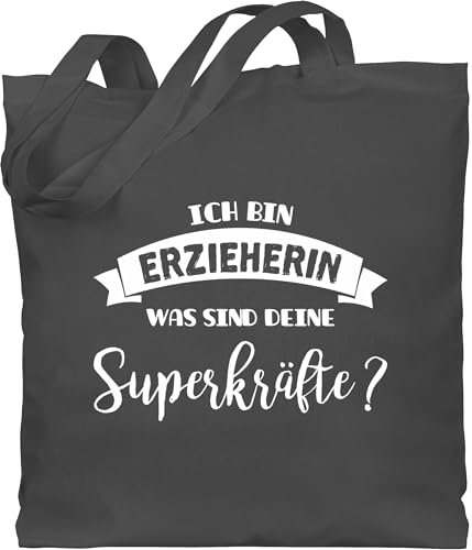 Baumwolltasche - Beruf und Job Geschenke - Ich bin Erzieherin was sind deine Superkräfte - Unisize - Dunkelgrau - geschenk kindergärtnerin kollegen arbeit beutel weihnachten kita stoffbeutel