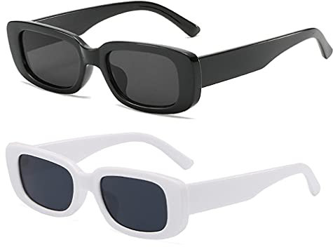Long Keeper Sonnenbrille Damen Vintage Rechteckig 90s Retro Sonnenbrille Für Damen Herren Mit Uv Schutz (Schwarz+Weiß)