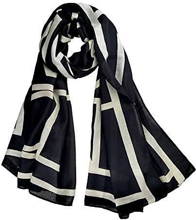 FINIZO Damen-Schal, leicht, weich, modisch, einfarbig, Wickelschal für alle Jahreszeiten, Schwarz und gebrochenes Weiß, One size