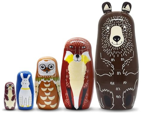 ELUTONG Nistpuppen Russische - Handgemachte Puppe Matroschka Puppe für Kinder Geburtstagsgeschenk Cartoon Tiere Muster