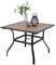 PHIVILLA Garden Table 94 * 94cm Outdoor Dining Table with Wood-like Tabletop Steel Frame and Parasol Hole Square Patio Table Maintenance Free (Brown)