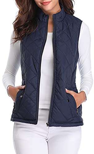 fuinloth Damen Weste, Herbst Leichte Steppweste Westen Ärmellos Jacke Kurz Vest Gilet Dunkel Blau XXL