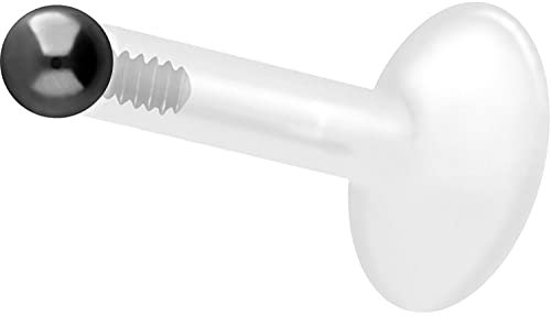 PIERCINGLINE PTFE Labret mit Gewinde Titan AUFSATZ KUGEL 2 mm Piercing Lippe Nase Ohr Helix Schwarz 1,2 x 7 mm
