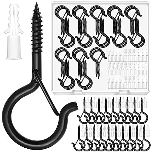 Mckanti Outdoor String Light Hooks - 30 Pack Screw Hooks with Safety Buckles for Ceiling, Plants, Christmas Lights