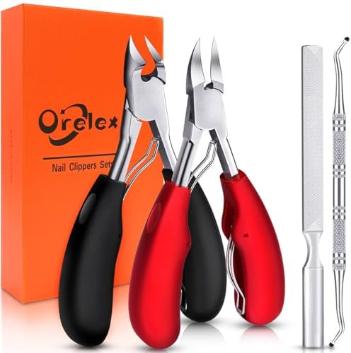 Orelex Nagelschere für dicke und tief eingewachsene Zehennägel, Toehensäure -Clippers aus Edelstahl, 4 Stücke professioneller Fingernagel Clipper, Soft Griff