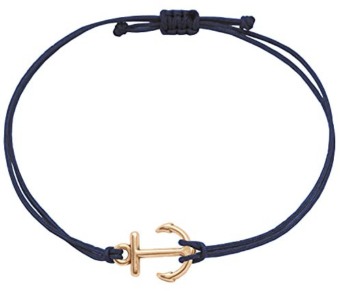 Selfmade Jewelry Armband Damen Roségold Anker Handgemachtes Makramee-Armkettchen Größenverstellbar Inkl. Geschenk-Verpackung (Rosegold - Dunkelblau)