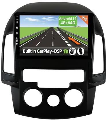 YUN Android 10 Autoradio für Hyundai I30 (2006-2011)-4G+64G-[Eingebautes CarPlay/Android Auto/DSP/GPS] -Kostenlose 4-LED Kamera&MIC-Unterstützung DAB/Lenkradkontrolle/MirrorLink/360 Camera