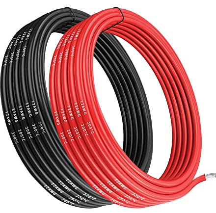 Makerfire 12 Gauge Silikondraht, 12 AWG Elektrokabel 5 m, 2,5 m schwarz und 2,5 m rot, flexibel, 680 Litzen, 0,08 mm verzinnter Kupfer-Hochtemperaturdraht für ferngesteuerte Autos, Marine, Drohnen usw