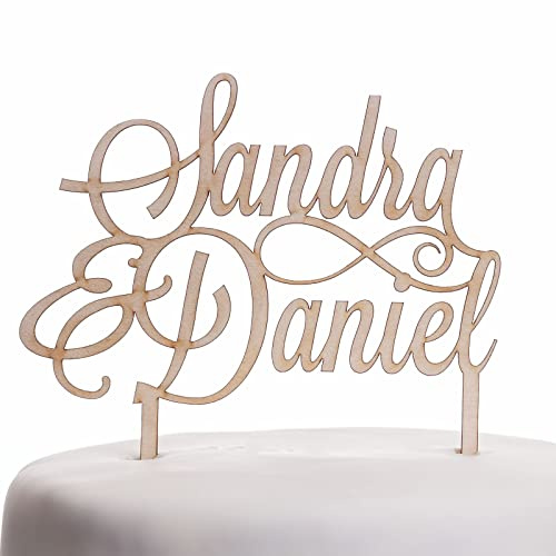 Hochzeitideal - Cake Topper Hochzeit personalisiert 'Kaliegraphie' - Kuchen Deko in Holz - individuelle Cake Topper - Hochzeitstorte Deko (Natur)