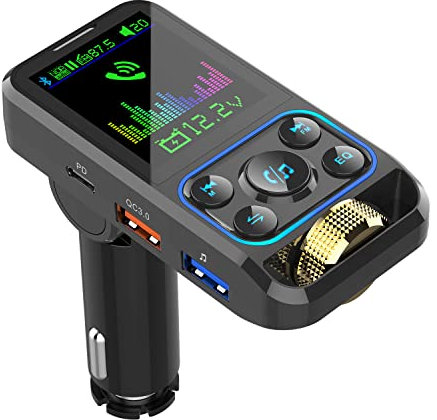 LEIDIMUS Transmetteur De Voiture Bluetooth 5.3 FM, Microphone Plus Puissant Et Son De Basse HiFi, Adaptateur De Voiture Bluetooth 48W PD & QC3.0, Appels Mains Libres, Réduction du Bruit