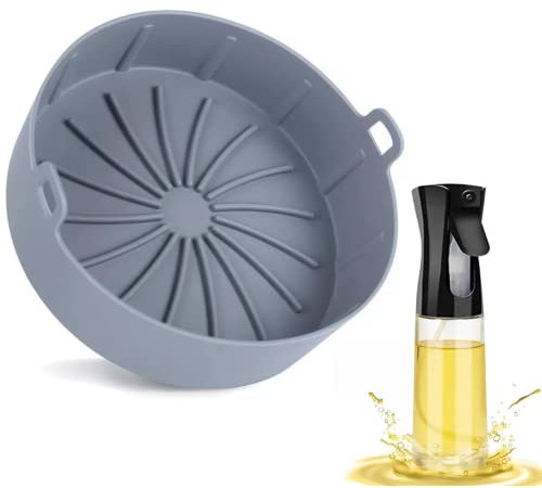 Molde Silicona Redondo Freidora de Aire con Pulverizador de Aceite - Recipiente Olla Silicona Airfryer - Cesta Complemento Freidora sin Aceite - Bandeja Accesorio Freidora de aire