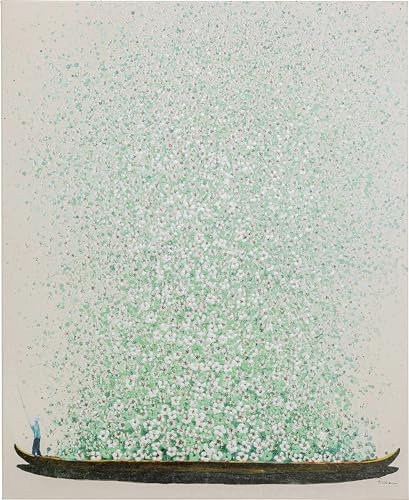 Kare Design Leinwandbild Flower Boat, Beige/Grün, Gemälde, Pastellfarben, Asia-Stil, buntes Wandbild, Canvas-Leinwand, handgemalte Details mit Acrylfarbe, Abstrakt, Modern, Wohnzimmer, 100x80x3,5cm