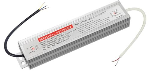BRIMETI Trasformatore LED Driver 12V 60W IP67 Impermeabile Alimentatore 5A Slim Transformer AC 220V a DC 12V LED Netzteil Interruttore Adattatore,Trasformatori Tensione Costante Bassa Tensione