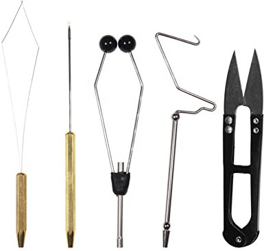 Lixada Fliegenbindeset 5/6PCS mit Fliegenbinder Schraubstock Spulenhalter Einfädler Nadel Peitsche Finisher Schere Fliegenbindeset für Fliegenfischer Profis Anfänger