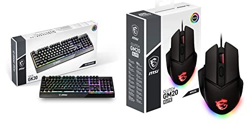 MSI Vigor GK30 Gaming Keyboard (UK Layout) - Mech-Membrane Switches, Water Resistant & CLUTCH GM20 ELITE Gaming Mouse - 6400 DPI Optical Sensor, Right-Handed, 20M+ Click Switches, 6-Buttons