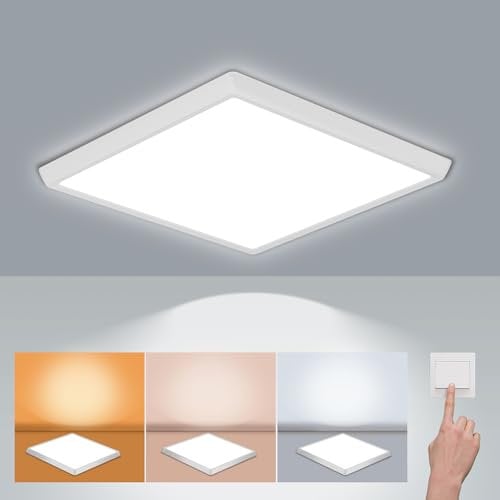DODOPEN Deckenlampe Led Deckenleuchte Flach 24W, 3000K/4500K/6500K Warmweiß Neutralweiß Kaltweiß Badezimmerlampe Decke für Schlafzimmer, Küche, Flur, Balkon, Keller, Modern Ultraslim 29x2.5cm