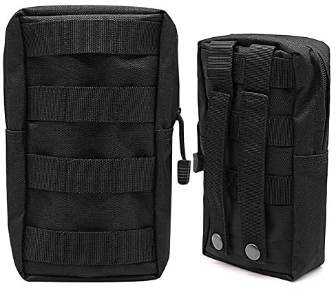2 Stück Molle Tasche Klein, 20x11x5cm Molle Pouch Klein Wasserdicht Taktische Gürteltasche Tasche, Rucksack Zubehör für Wandern Camping Reise (Schwarz)